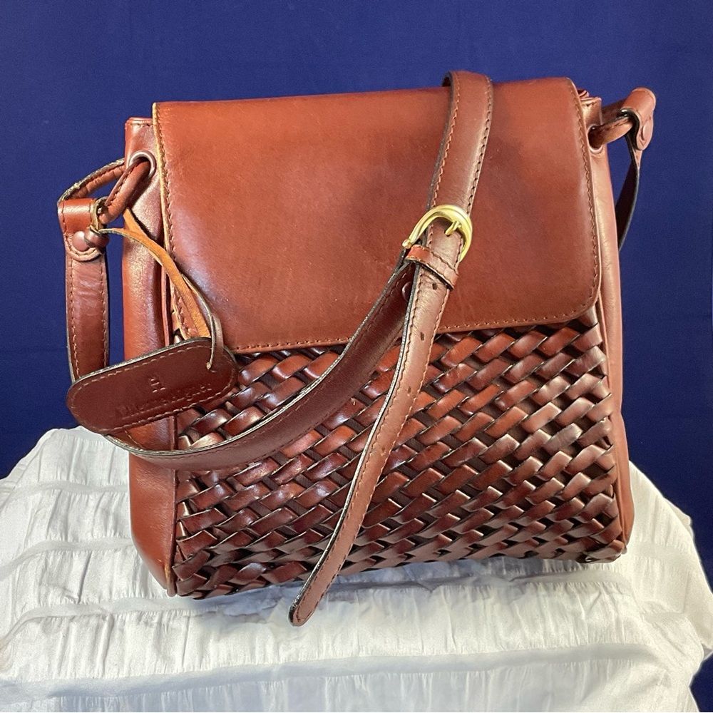 Etienne Aigner Woven Leather Crossbody in Rich Brown with Gold Hardware - Picture 7 of 16